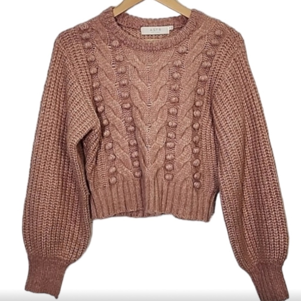ASTR the label Tina Pom Pom Knit Sweater - dusty rose size medium